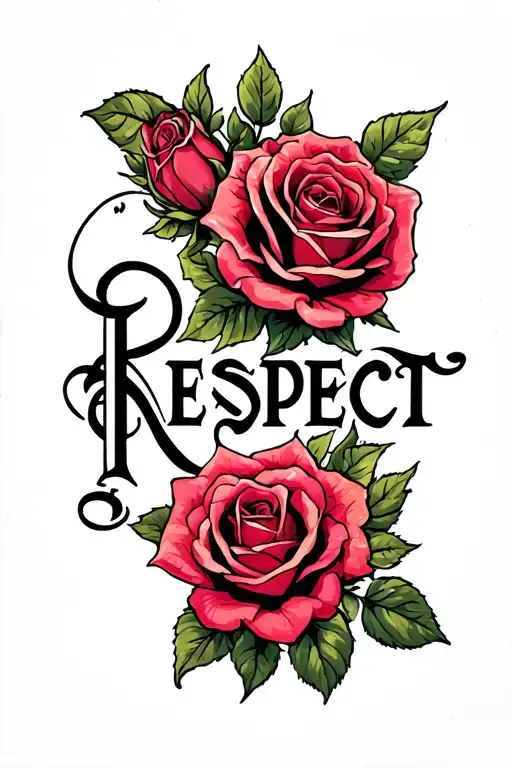 roses and the word respect in big letters tattoo design idea