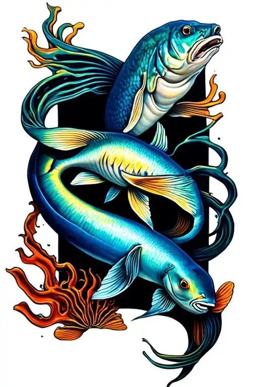 sea life intertwined tattoo design idea