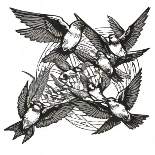 flock of swallow birds flying away tattoo design idea