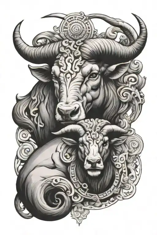 Taurus and aries zodiac sign tattoo design idea