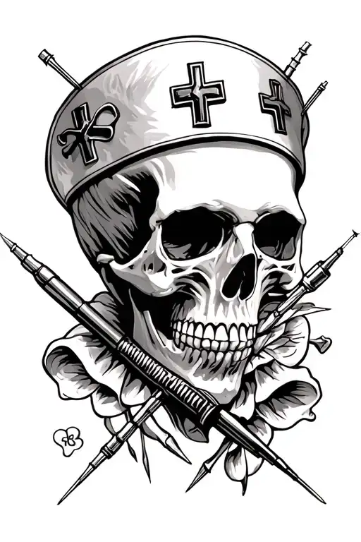 Skull, needles, nurse tattoo for men tattoo design idea