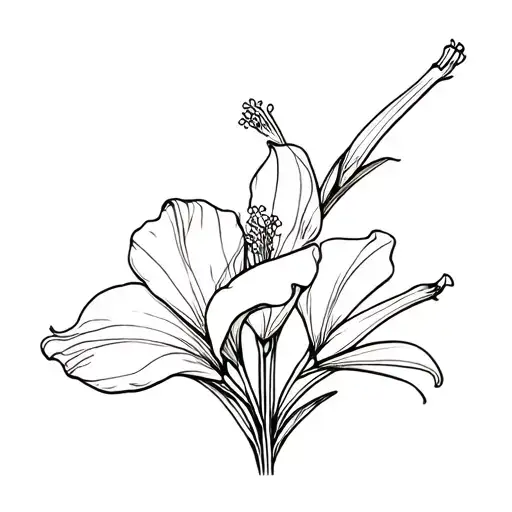 hibiscus flower, calla lilly flower, daffodil flower, flower bouquet tattoo design idea