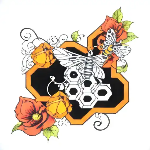 honeycomb and vine intertwined tattoo design idea