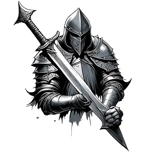 wounded knight holding a sword tattoo design idea
