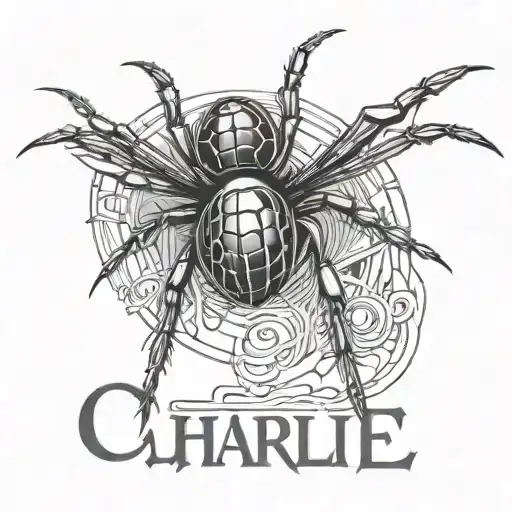 name Charlie with black widow spider tattoo design idea