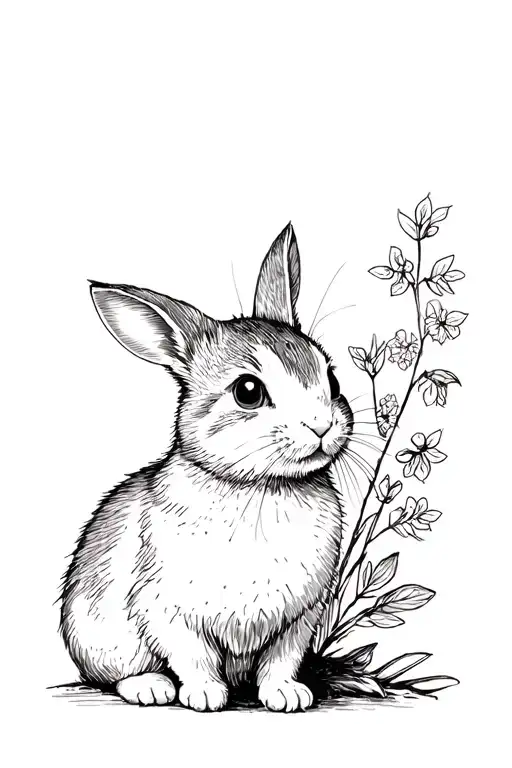 Black and white, Peter Rabbit or Beatrix Potter’s cats, 2:3 ratio, sketch style, minimal, clean lines, minimal nature,  tattoo design idea