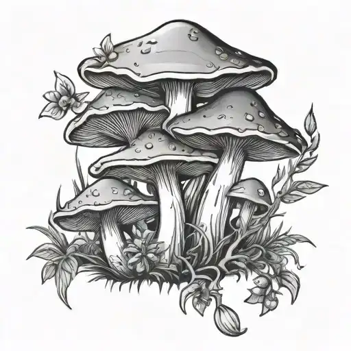 Fairy mushrooms botanical garden tattoo design idea