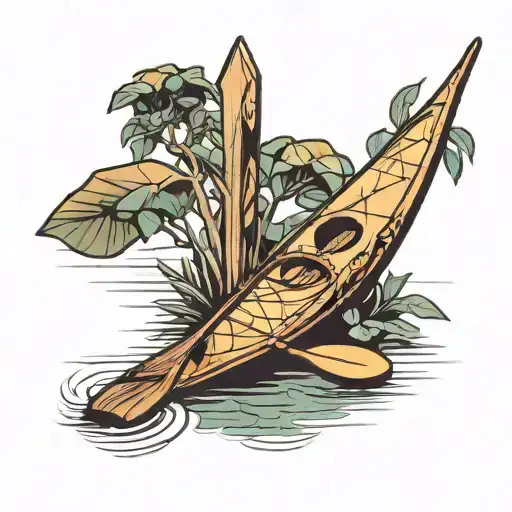 Design Elements Kayak and Paddle, eucalyptus tree in the foreground tattoo design idea