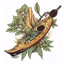 Design Elements Kayak and Paddle, eucalyptus tree in the foreground tattoo design idea