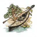 Design Elements Kayak and Paddle, eucalyptus tree in the foreground tattoo design idea