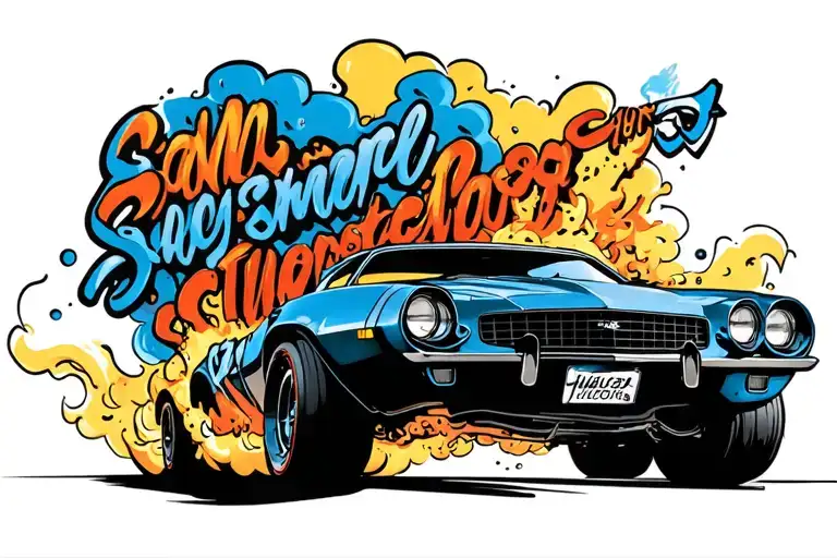 1970 Camaro performing a burnout tattoo design idea