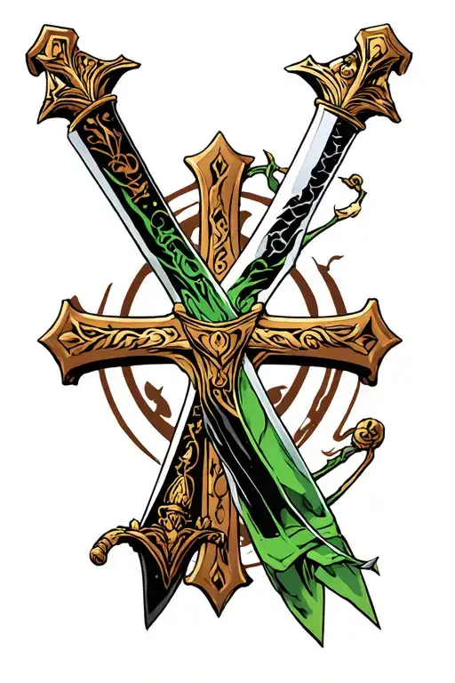 zoro one piece swords and christain cross tattoo design idea