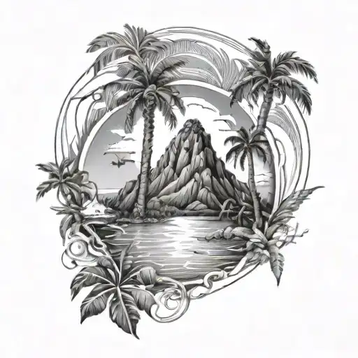 island resembling Fiji placed in a circle  tattoo design idea