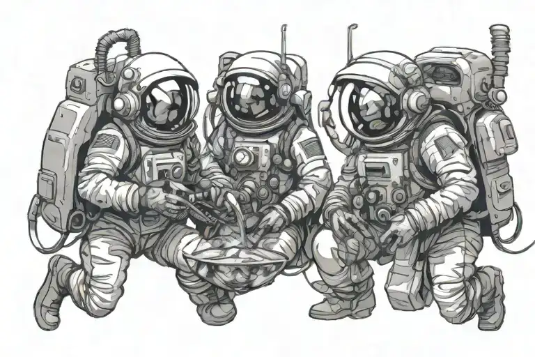 Astronauts with fish bowl as helmets tattoo design idea