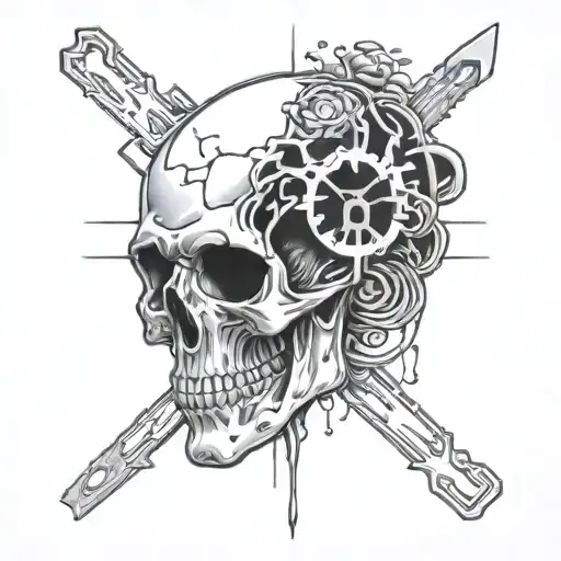 heart and brain infused onto skull mind over matter tattoo design idea