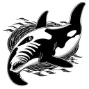 killer whale, half skeleton half alive half dead tattoo design idea