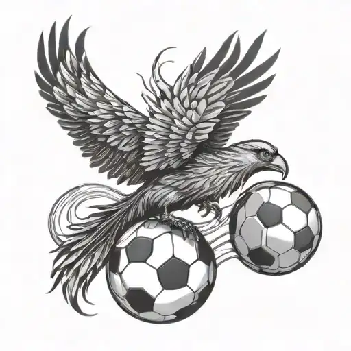 phoenix rising in front of soccer ball tattoo design idea
