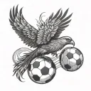 phoenix rising in front of soccer ball tattoo design idea