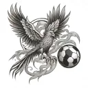 phoenix rising in front of soccer ball tattoo design idea