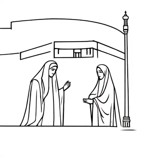 holy kaaba in mecca with two females wearing khimar tattoo design idea