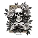 the reader tarot card skeleton with wild roses tattoo design idea
