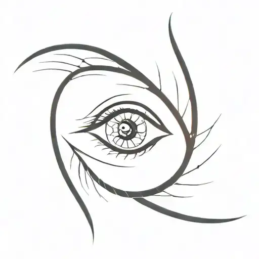 Eye Transforming Into mesh/net and spiral.Lines Connecting Like A Mesh With Thinner And Thicker Parts. No eyebrows  tattoo design idea