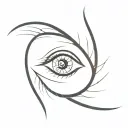 Eye Transforming Into mesh/net and spiral.Lines Connecting Like A Mesh With Thinner And Thicker Parts. No eyebrows  tattoo design idea