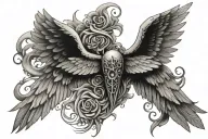 Two wings of an angel and greeted by an expressive English word tattoo design idea