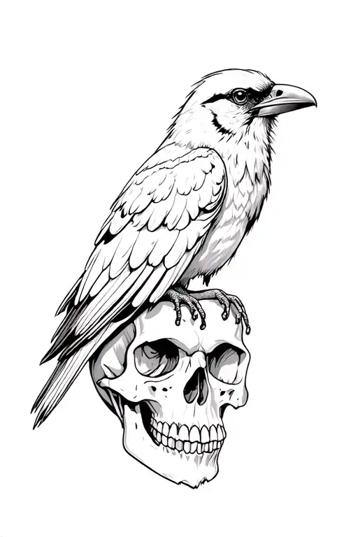 crow sitting on a skull tattoo design idea