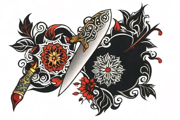 mandala, knife, blood tattoo design idea