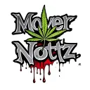 "Mover Nottz" graffiti style text with cannabis leaf and blood trickling upwards from the text tattoo design idea