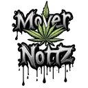 "Mover Nottz" graffiti style text with cannabis leaf and blood trickling upwards from the text tattoo design idea