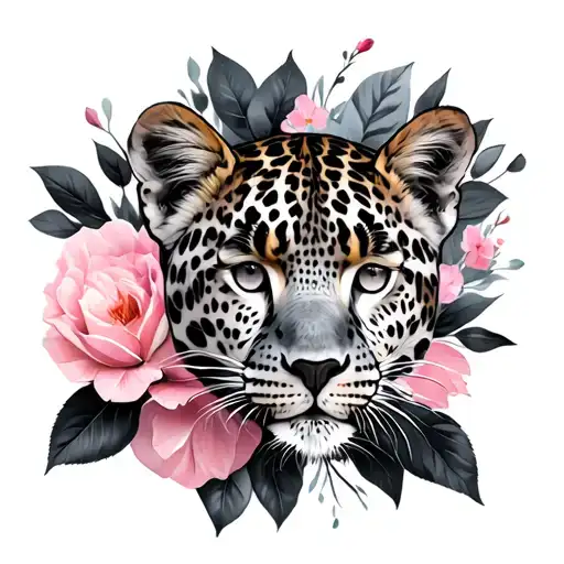leopard print delicate pink and grey tattoo design idea
