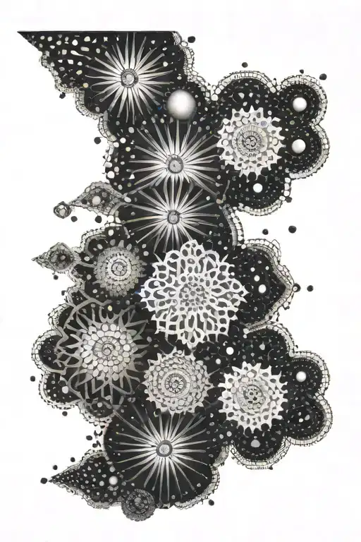 ketamine, atome, dot work, psytrance, pattern, psychedelic tattoo design idea