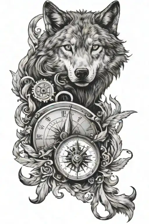 wolf with compass greek mythology tattoo design idea