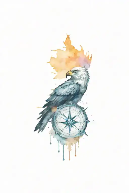 compass eagle head tattoo design idea