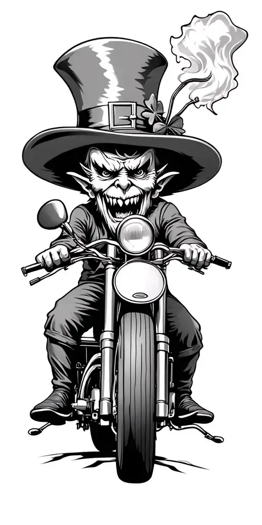 evil leprechaun riding motorcycle tattoo design idea