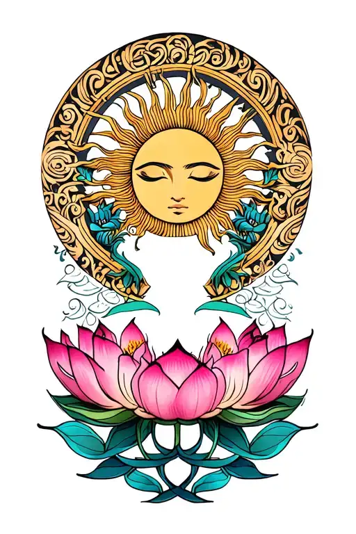 unalome symbol with lotus and sun tattoo design idea