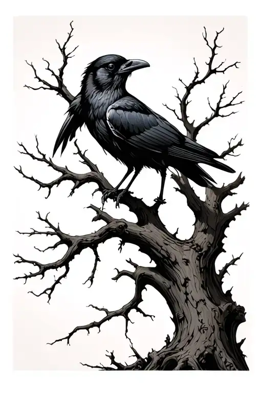 Dead Tree with hurt crow perched tattoo design idea