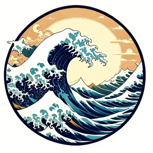The Great Wave off Kanagawa, in a circle tattoo design idea