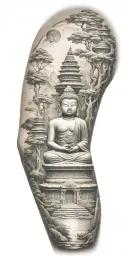 Buddhist inspired and representing someone's spiritual journey. focus on nature scenary. tattoo design idea