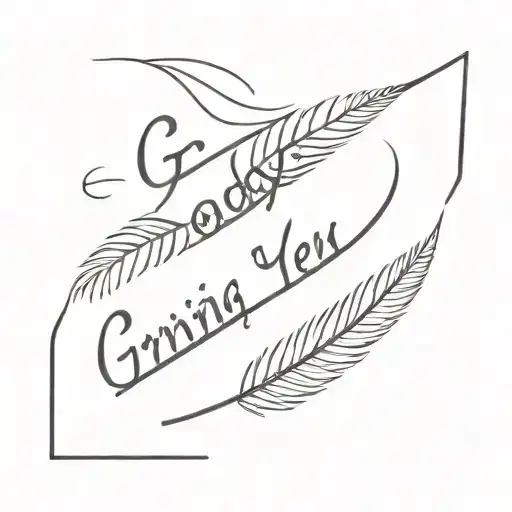 A crane's feather with the text "goodbye, see you in spring" in a simple tattoo style and only black tattoo design idea