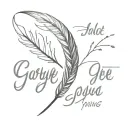 A crane's feather with the text "goodbye, see you in spring" in a simple tattoo style and only black tattoo design idea