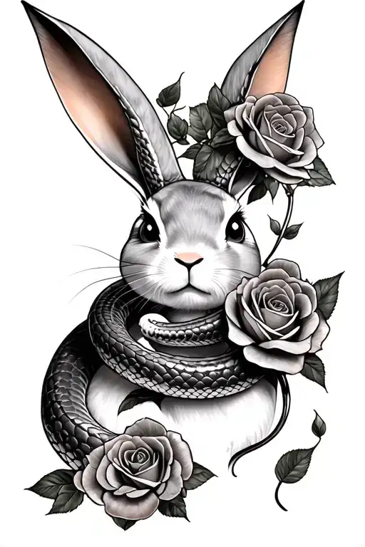 playboy bunny snake and roses tattoo design idea