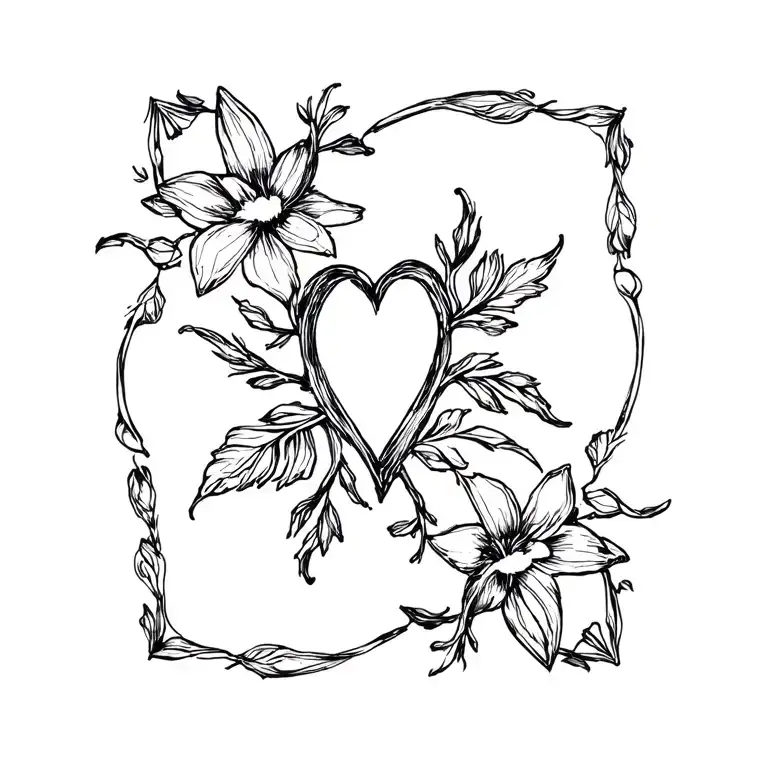 Fleur Coeur Fine Black Initial Line, LEGERETE PISSENLIT tattoo design idea