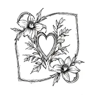 Fleur Coeur Fine Black Initial Line, LEGERETE PISSENLIT tattoo design idea