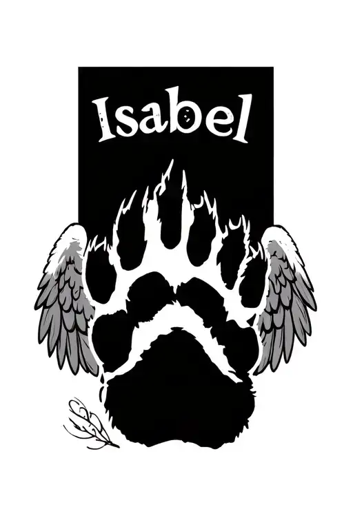 "Isabel" dog paw with angel wings tattoo design idea
