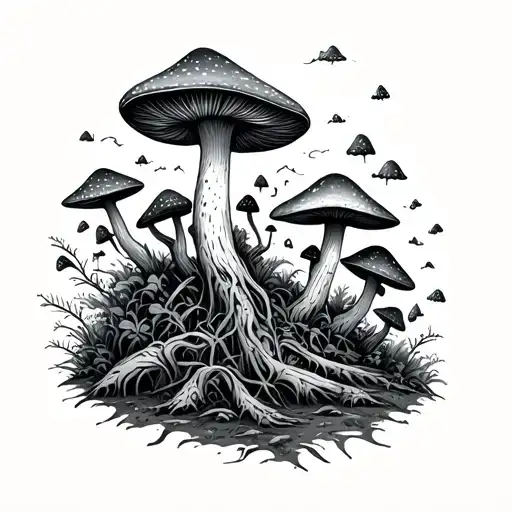 psychedelic mushroom forest tattoo design idea