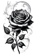 A black-grey tattoo of the enchanted rose from Beauty and the Beast surrounded by magical swirls and sparkles tattoo design idea
