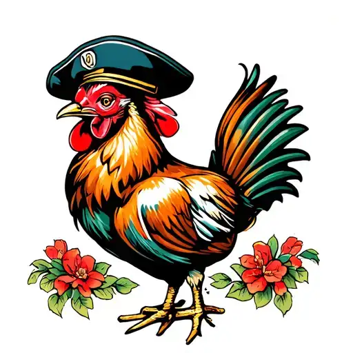sailor Jerry chicken wearing sailor hat tattoo design idea